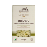 Risotto aux brocolis, pommes de terre, carottes et épinards
